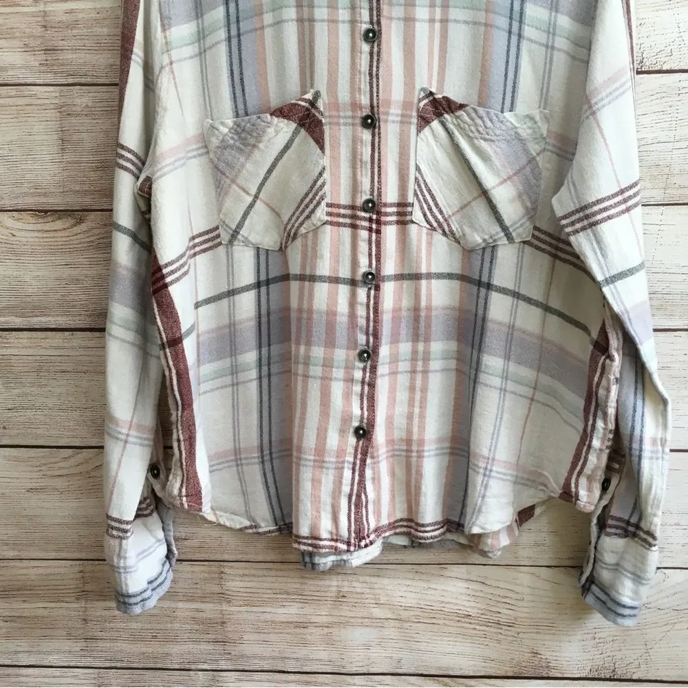 ‎FREE PEOPLE LINEN BLEND PLAID SHIRT